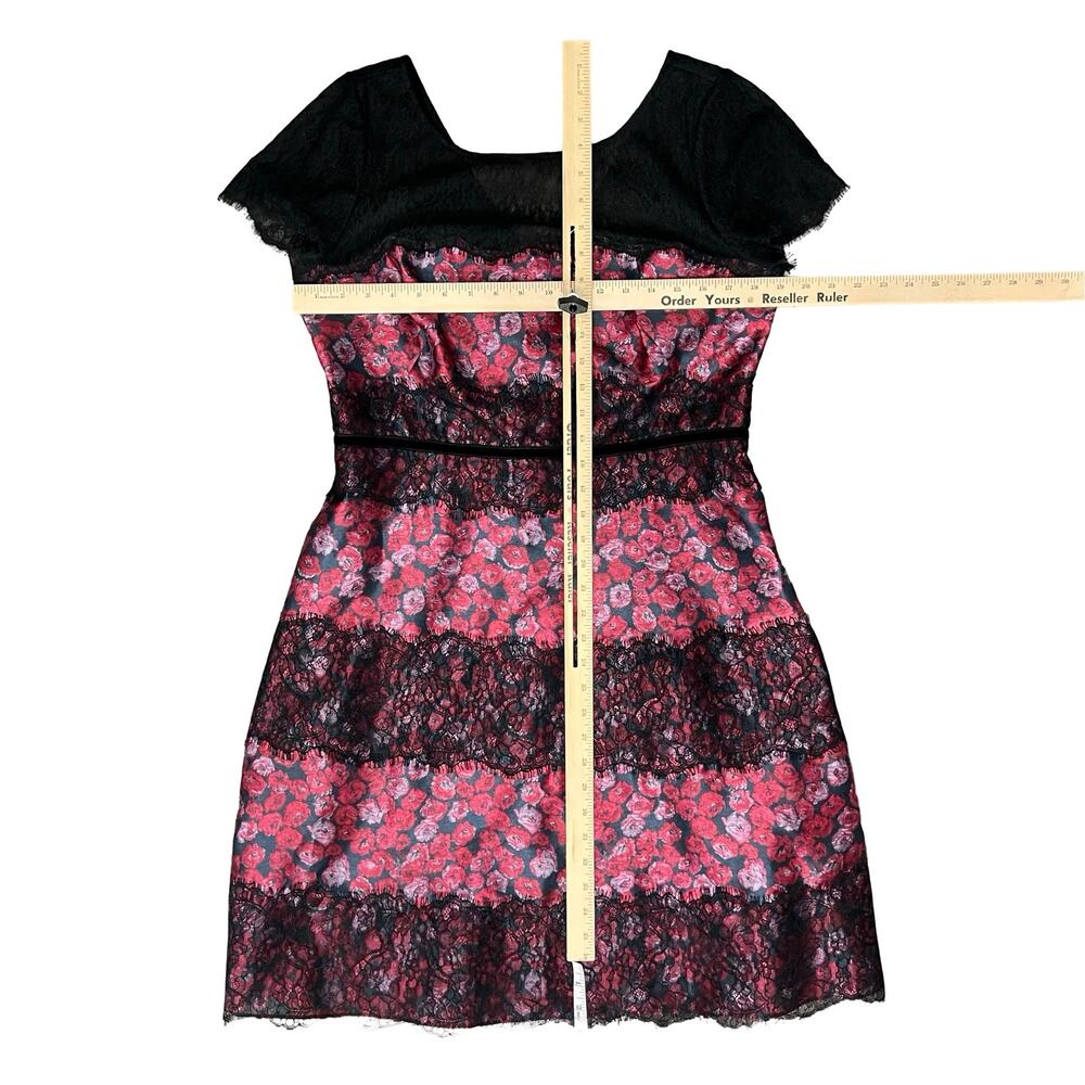 Kay Unger New York Black Pink Cap Sleeve Floral Lace Accent Mini Dress size L - Picture 10 of 11